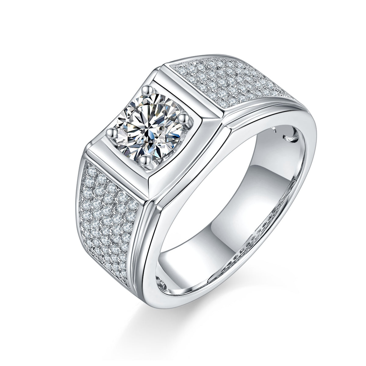 1-Carat D Color VVS Moissanite Ring – Luxury S925 Sterling Silver Platinum-Plated Men’s Ring