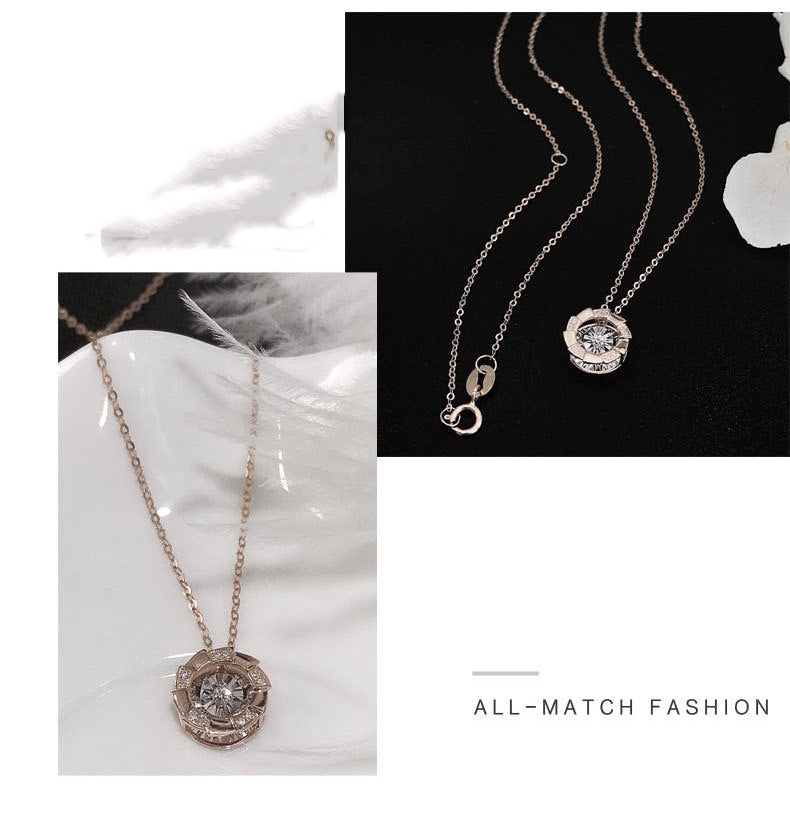 18K Rose Gold Pulsating Heart Diamond Pendant Necklace – Elegant Clavicle Chain