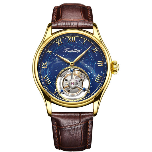 Men's Luxury Star Tourbillon Mechanical Watch - Starry Sky Dial ,Sapphire Crystal, 50m Waterproof