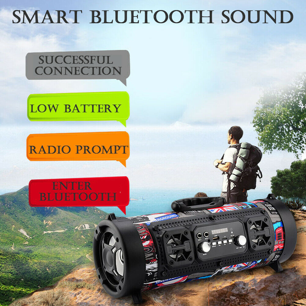 Rechargeable Stereo Bass Portable Wireless Bluetooth Speaker with with FM Radio & Wired/Wireless Mic Support