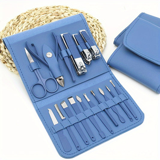 16pcs Multi-Functional Stainless Steel Manicure & Pedicure Tool Set with Folding Travel Bag