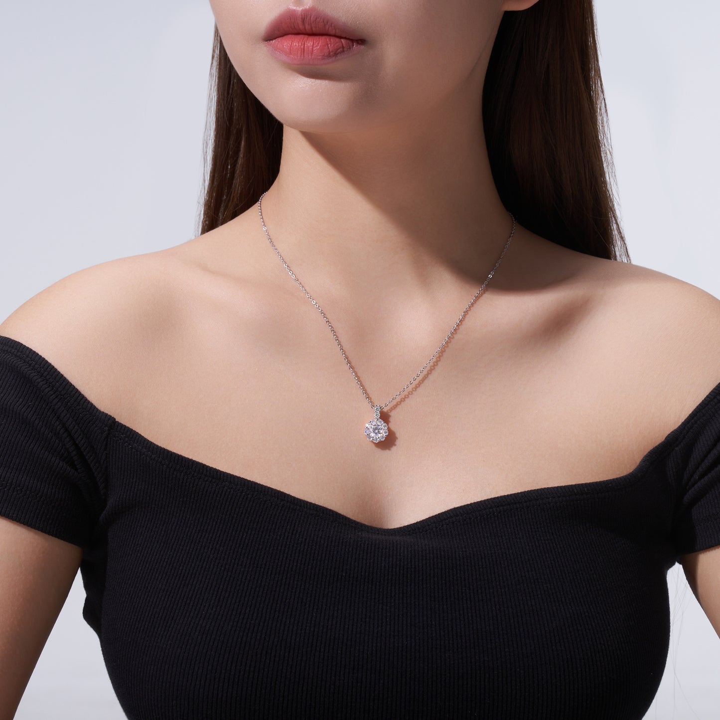 Luxury Silver Necklace With A 1-carat Top-quality Morganite D Color VVS,  Made Of S925 Silver Electroplated With Platinum.