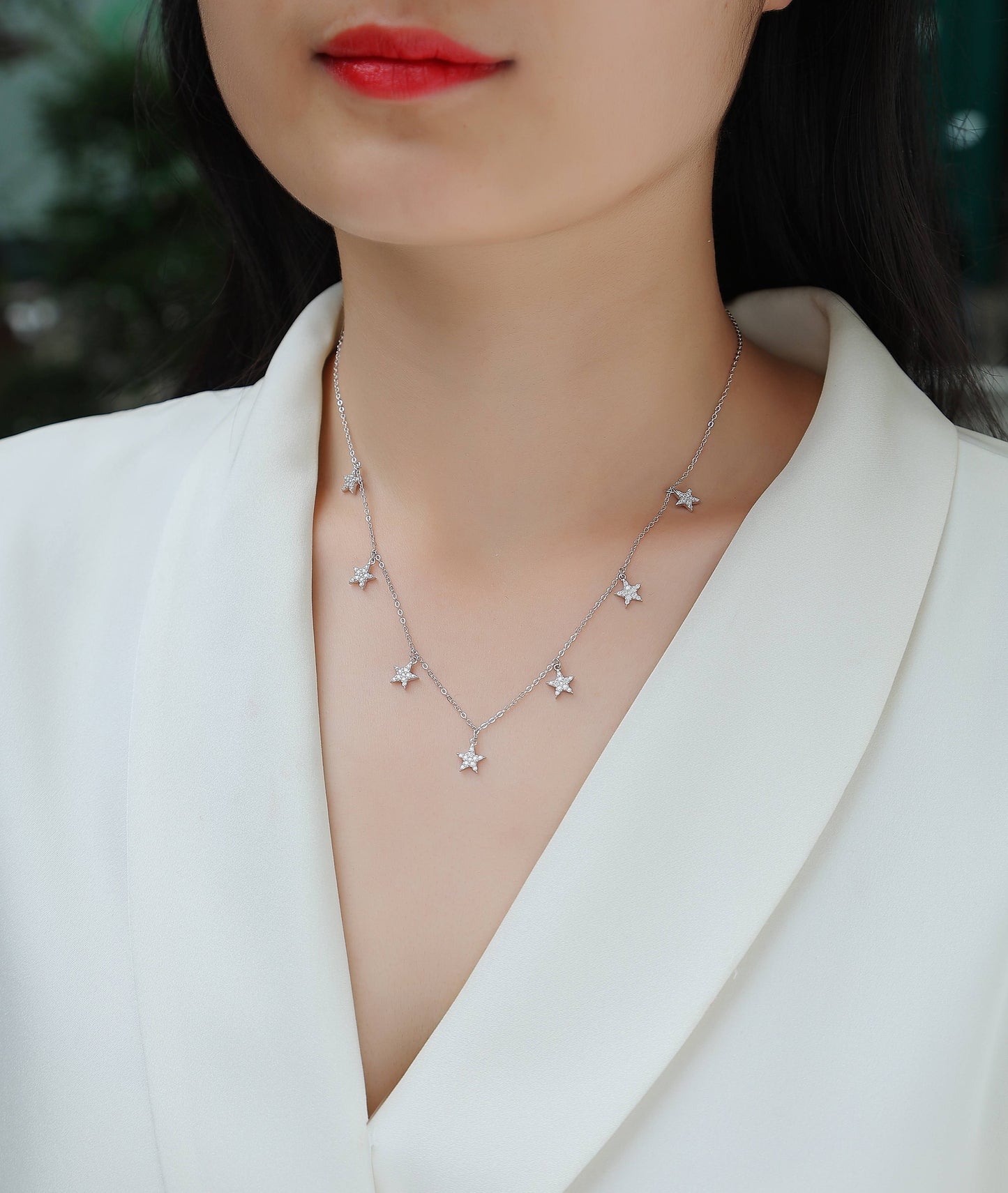 Star Love: Luxury S925 Silver Multi-Star Dangle Necklace - Moissanite & Platinum Plated