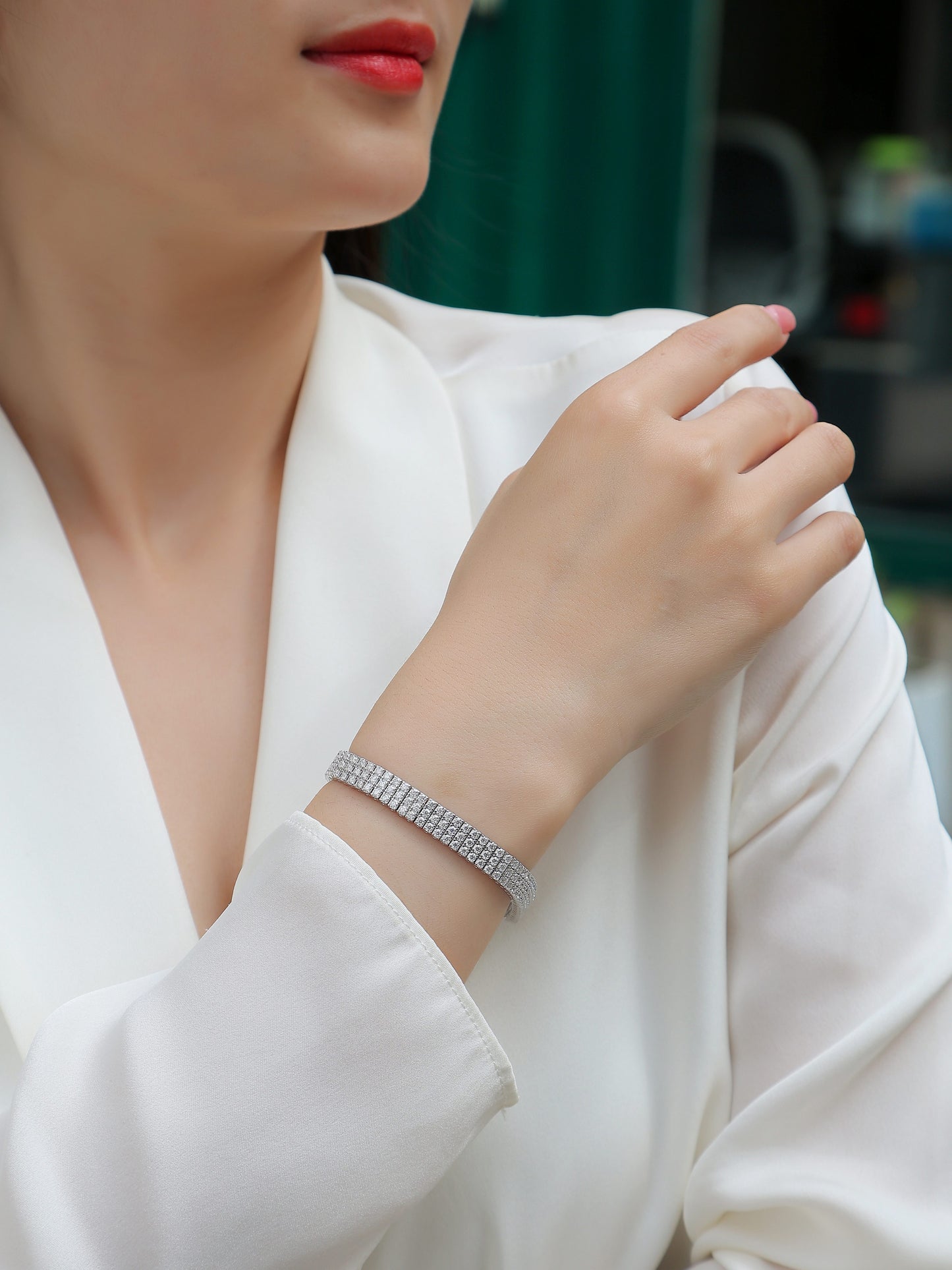 Chain Lock Radiance - Luxury S925 Silver Bracelet Set With Top-quality Moissanite,  Silver-plated Platinum