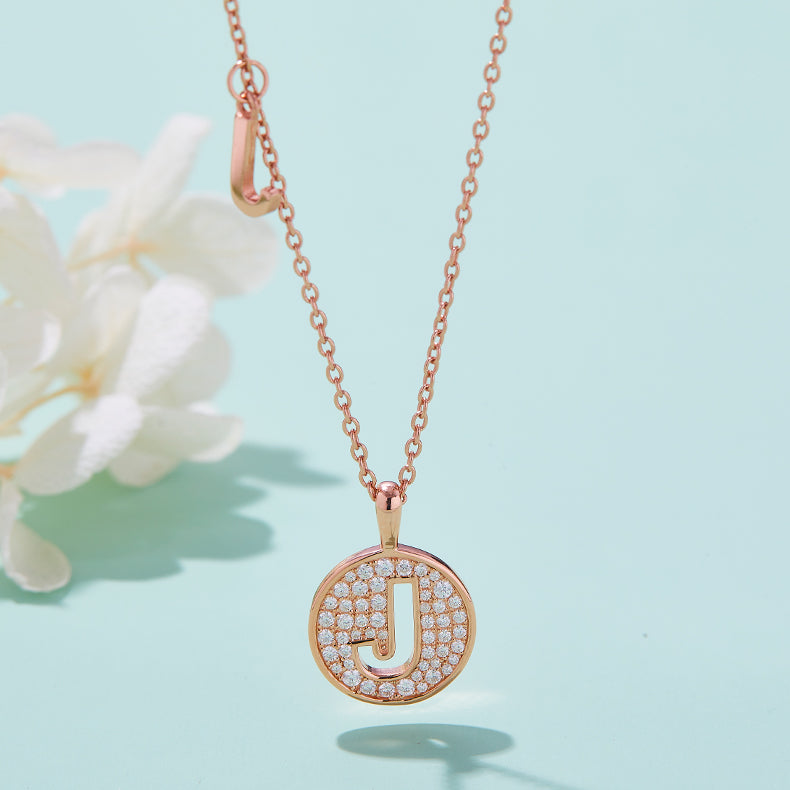 Luxury Initial Letter Necklace Pendant – J , S925 Silver Rose Gold Plated with Top-Quality Brilliant Moissanite