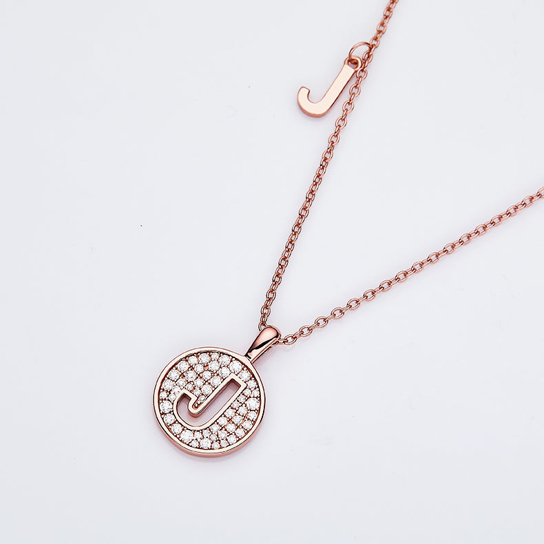 Luxury Initial Letter Necklace Pendant – J , S925 Silver Rose Gold Plated with Top-Quality Brilliant Moissanite