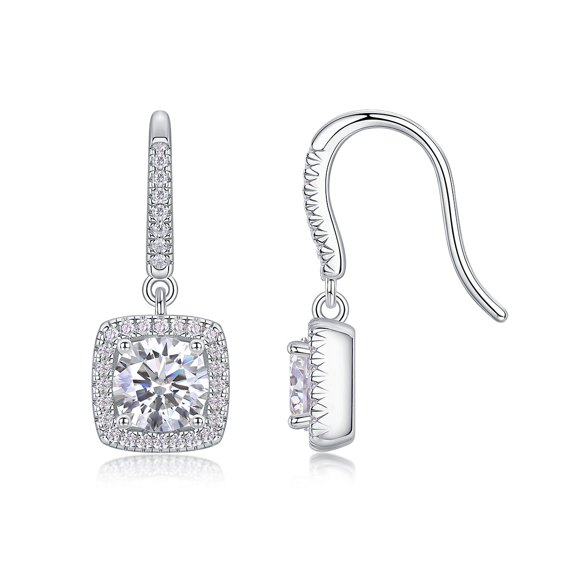 Luxury Silver Stud Earrings Set With Top-quality Moissanite , S925 Silver Plated Platinum