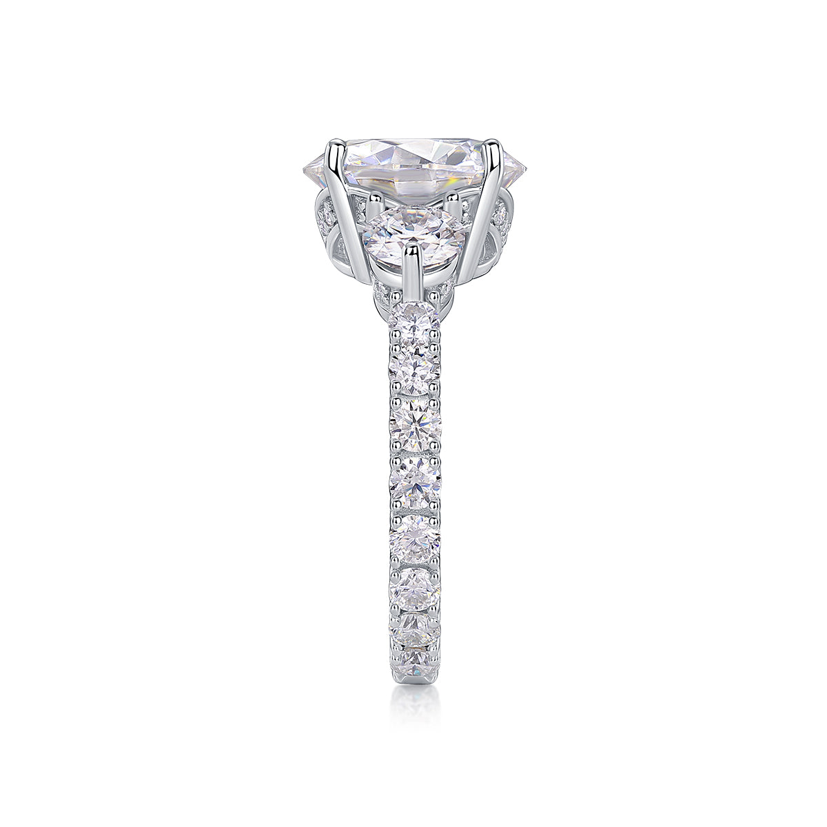 Three-diamond Shining - Luxury Silver Ring Set With Top-quality 5-carat Moissanite D Color VVS, S925 Silver And Platinum-plated Diamond Ring