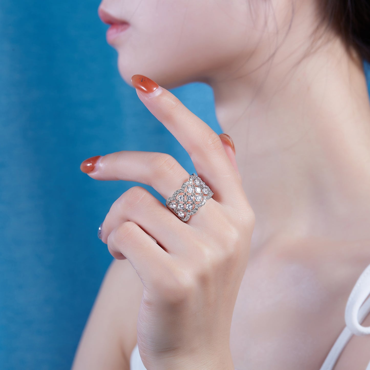 Lace Snowflake - Luxury Silver Ring Set With Top-quality Moissanite D Color VVS  , S925 Silver And Platinum-plated Diamond Ring