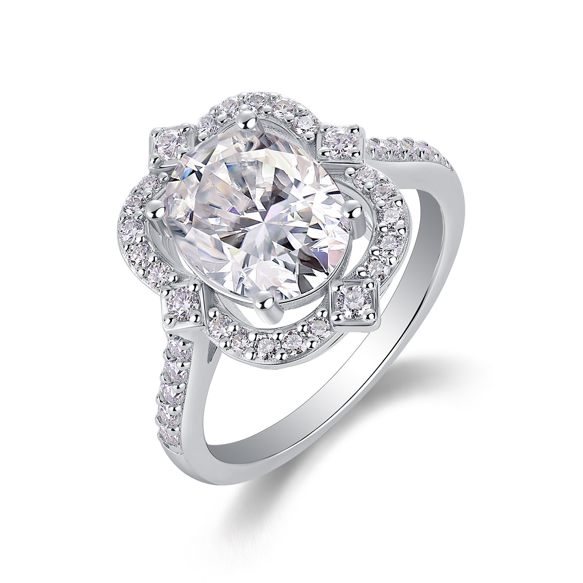 Camellia - Luxury Silver Ring Set With Top-quality Egg-shaped Moissanite D Color VVS,  S925 Silver And Platinum-plated Diamond Ring