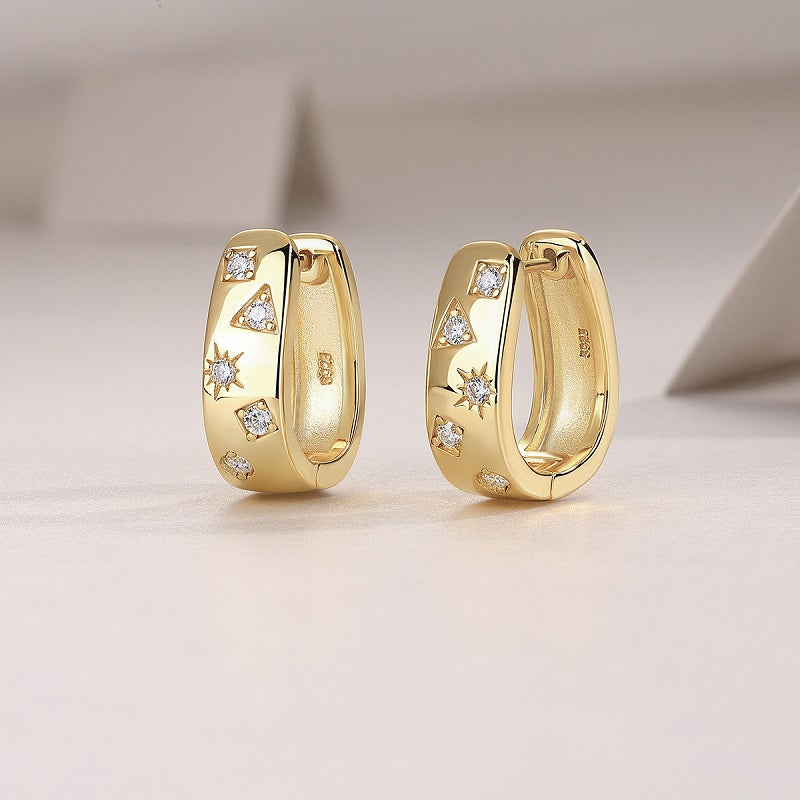 Star Track - Premium Moissanite Luxury Fashion Light Luxury Jewelry Silver Stud Earrings S925 Silver Electroplated Gold