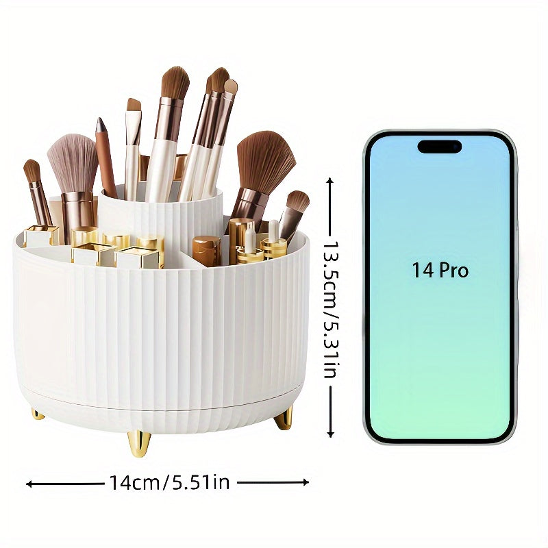 360° Rotating Makeup Brush Holder with 5 Compartments – Space-Saving Organizer for Cosmetics & Accessories