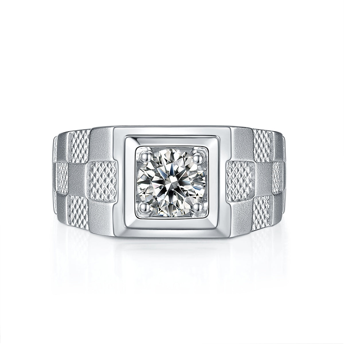 Men's 1-carat Luxury And Fashionable Light Luxury Jewelry Silver Ring Set With Top-quality Moissanite, S925 Silver-plated Platinum