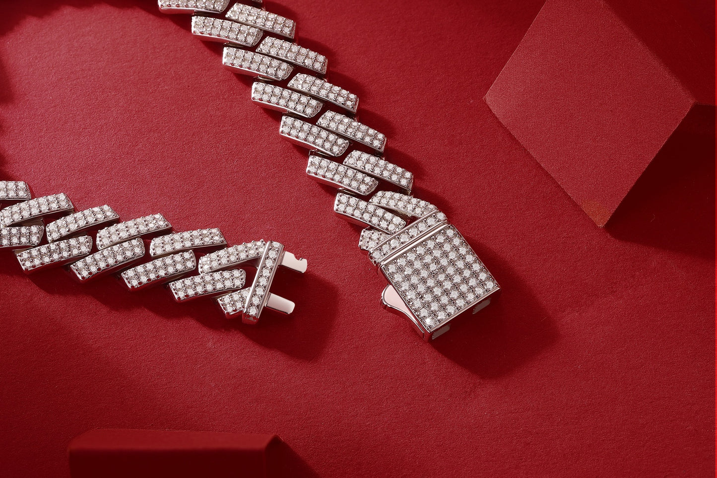 Keel - Set With Top-quality Moissanite Luxury Silver Bracelet S925, Silver Electroplated Platinum, 2 Widths Men's Bracelet