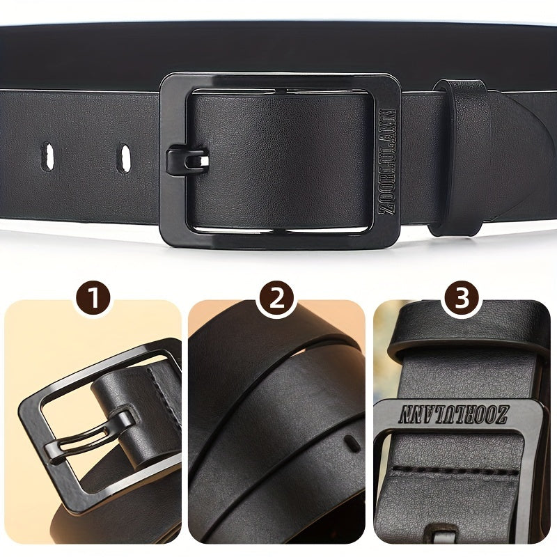 Men’s Leather Belt with Stainless Steel Buckle – Classic Casual & Business Style