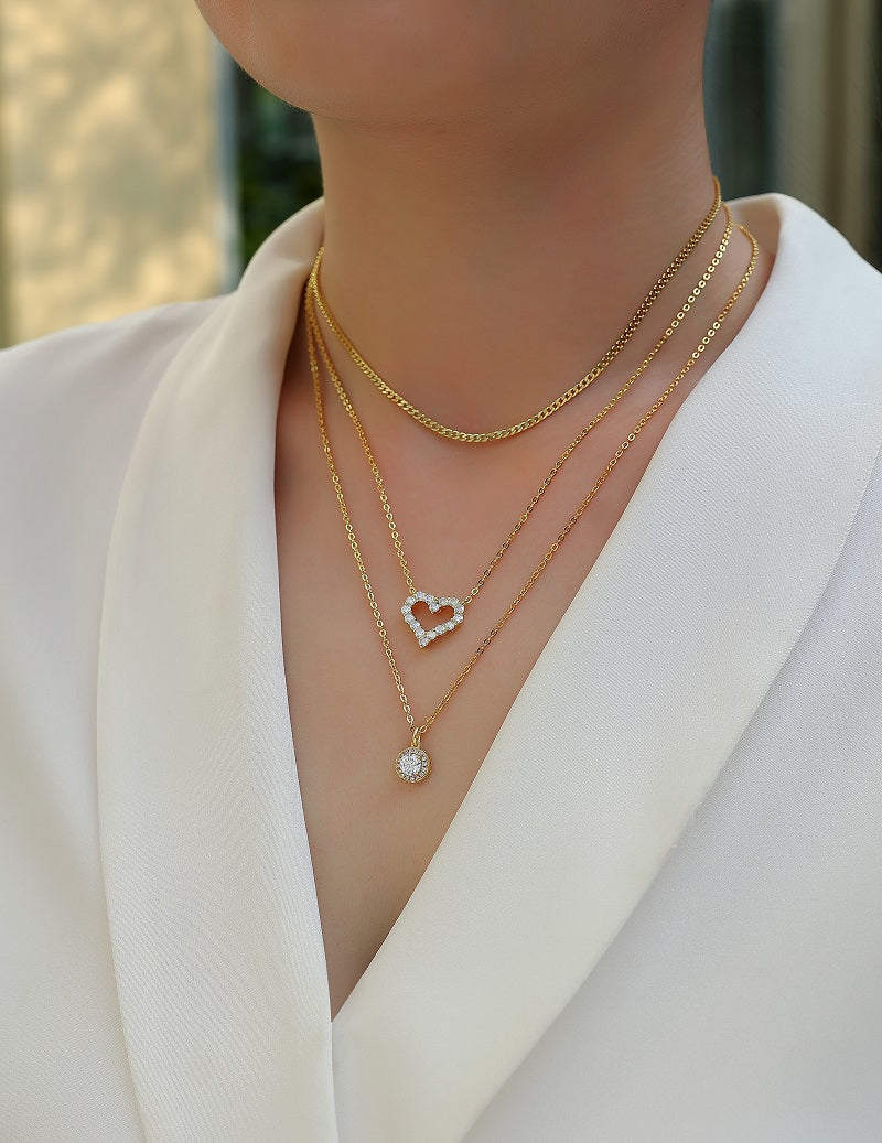 Exquisite Multi-Layered Gold-Plated 925 Silver Necklace with With Top-quality Moissanite D Color VVS1 & Pavé Heart Pendants