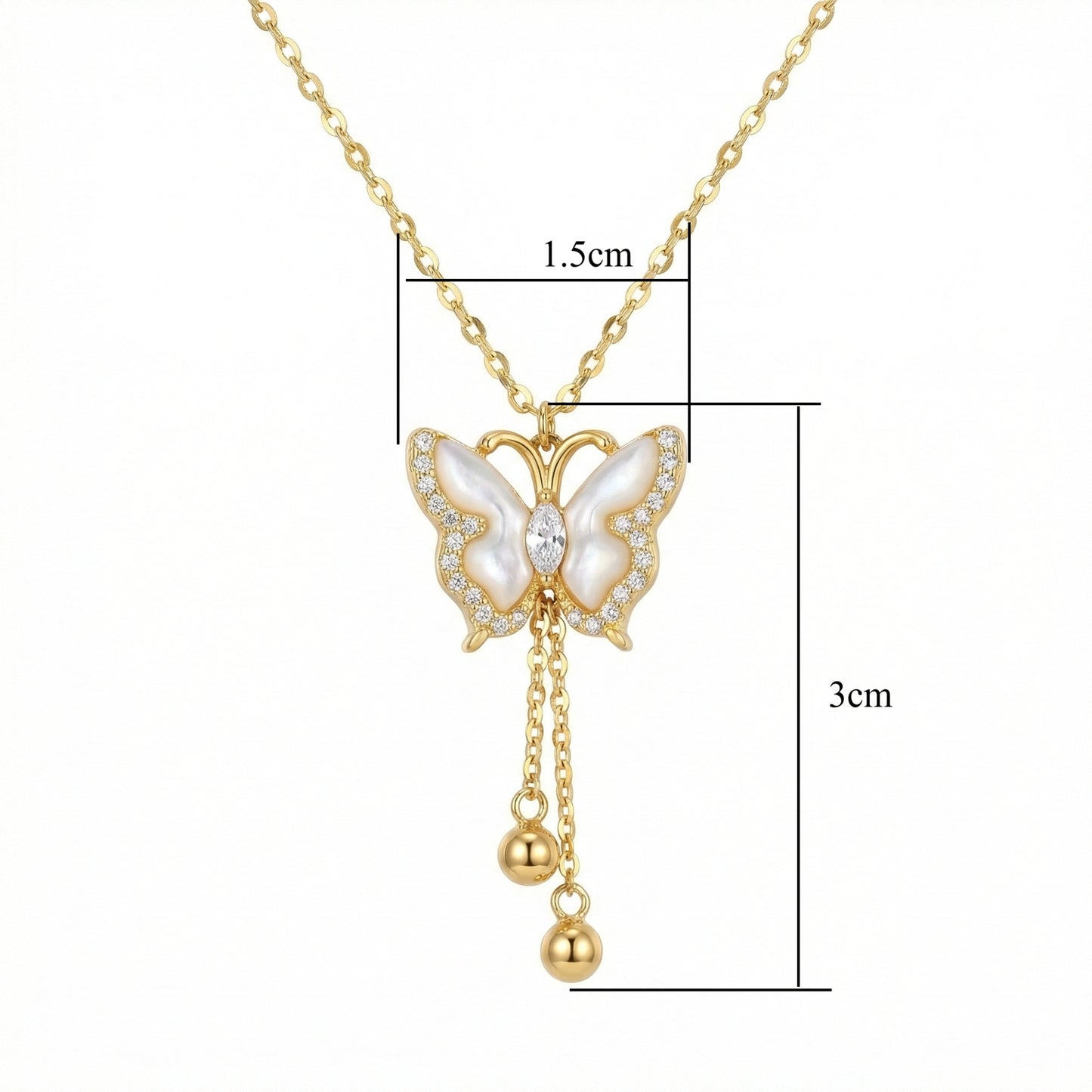 925 Sterling Silver Elegant Butterfly Necklace with Mother of Pearl and Sparkling Crystals