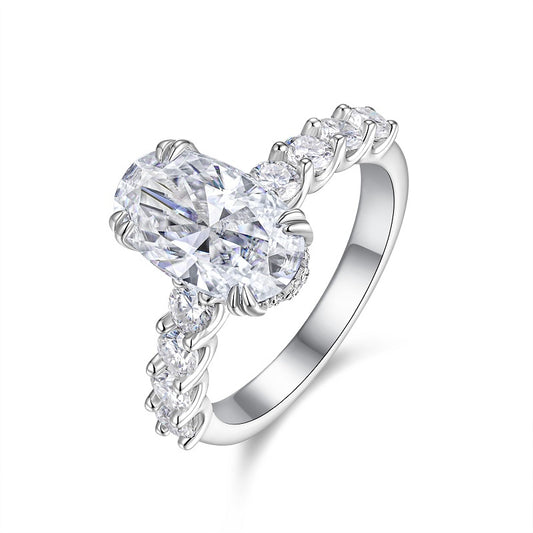 Egg-shaped Moissanite Set With Top-quality Moissanite , Luxury Silver Ring S925 Silver Plated With Platinum