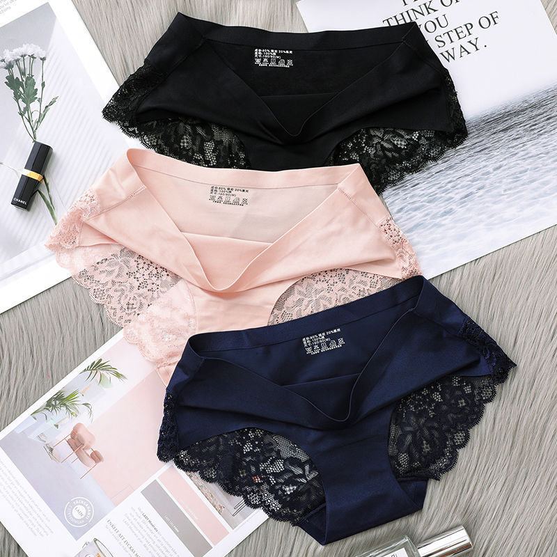Ice Silk Traceless Lace Women’s Briefs – Breathable Pure Cotton Crotch
