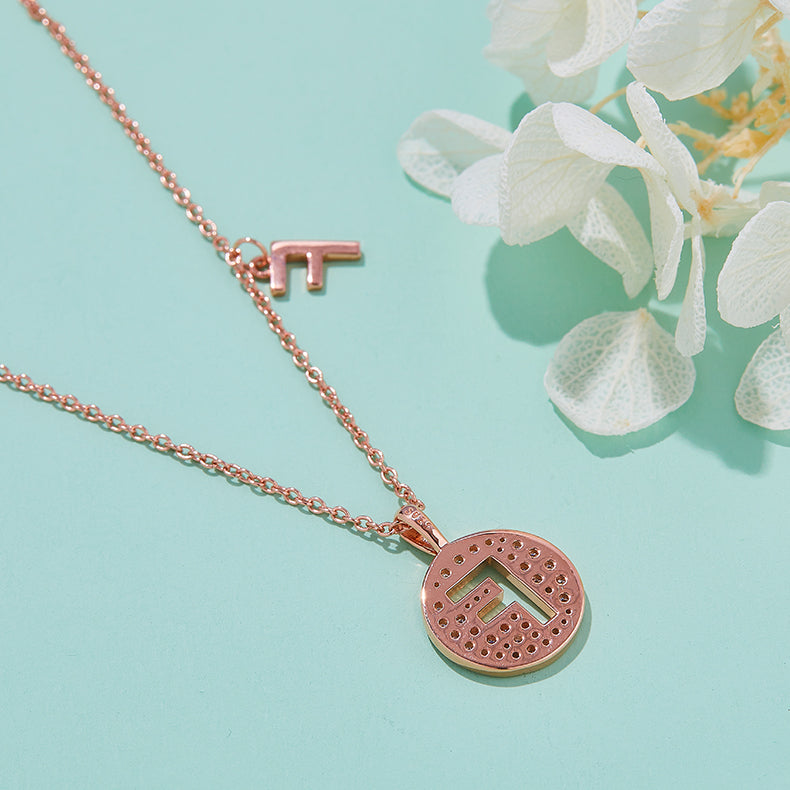 Luxury Initial Letter Necklace Pendant – F , S925 Silver Rose Gold Plated with Top-Quality Brilliant Moissanite