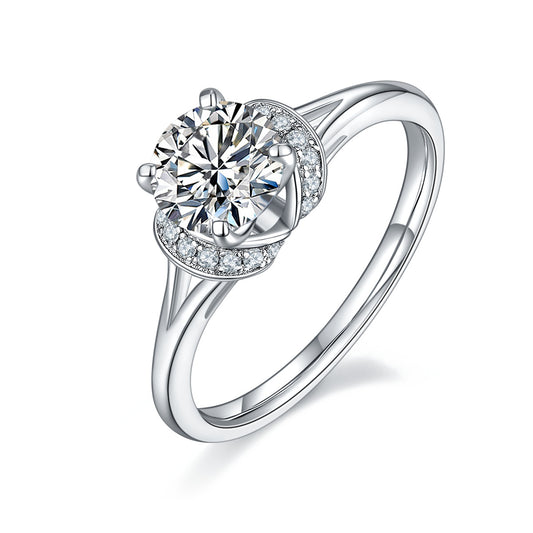 1-carat Luxury Silver Ring Set With Top-quality Moissanite D Color VVS, S925 Silver Plated Platinum
