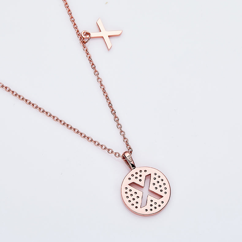 Luxury Initial Letter Necklace Pendant – X , S925 Silver Rose Gold Plated with Top-Quality Brilliant Moissanite