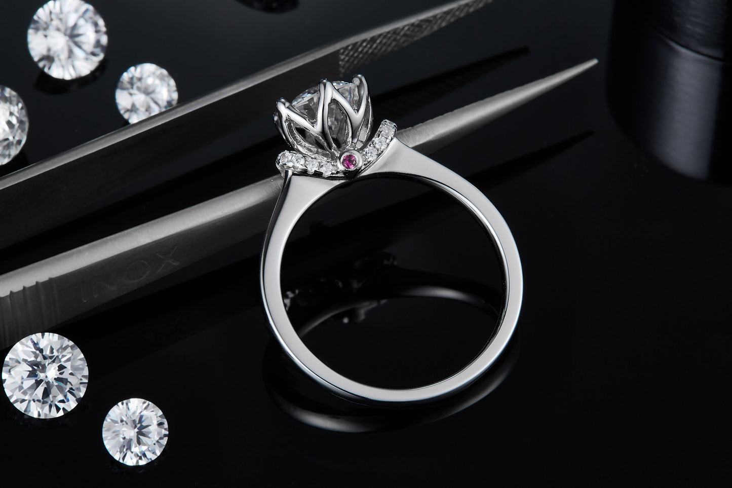 Luxury Silver Ring Set With Top-quality Moissanite D Color VVS , S925 Silver Plated With Platinum