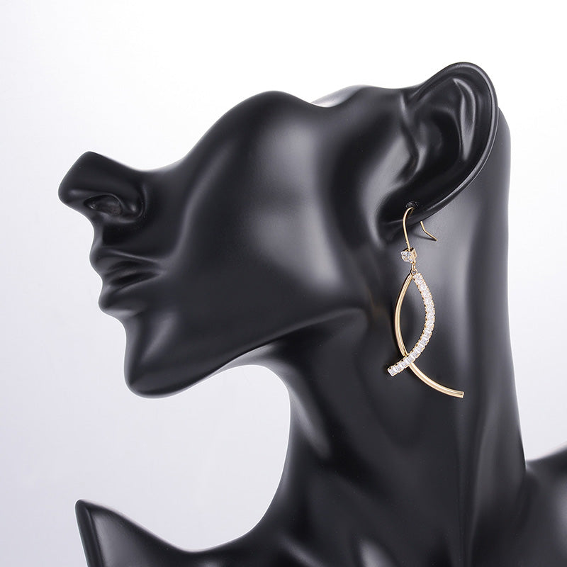 Elegant Gold-Plated Crystal Ribbon Dangle Earrings