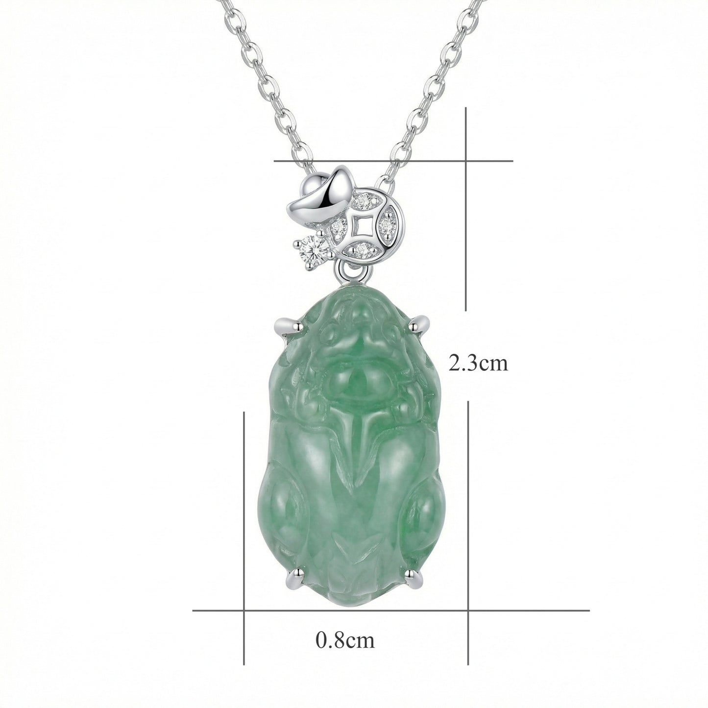 925 Sterling Silver Green Jade Pixiu Pendant Necklace with Silver Ingot and Coin Accents