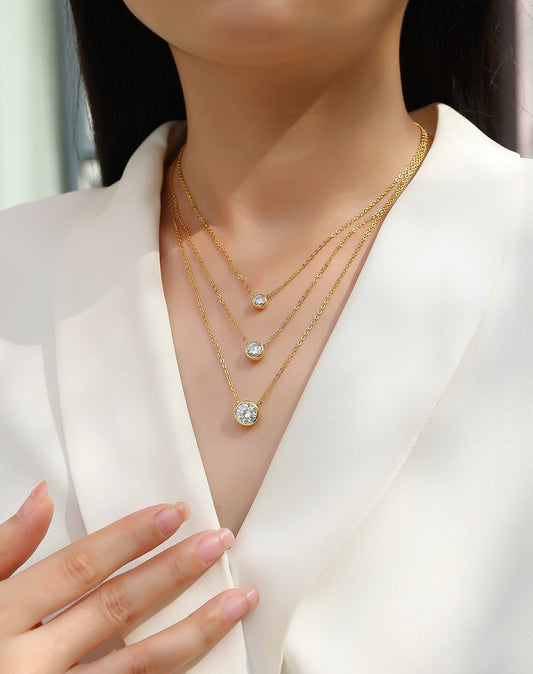 2-carat Luxury Silver Necklace Set With Top-quality Moissanite D Color VVS , S925 Silver Electroplated With Gold
