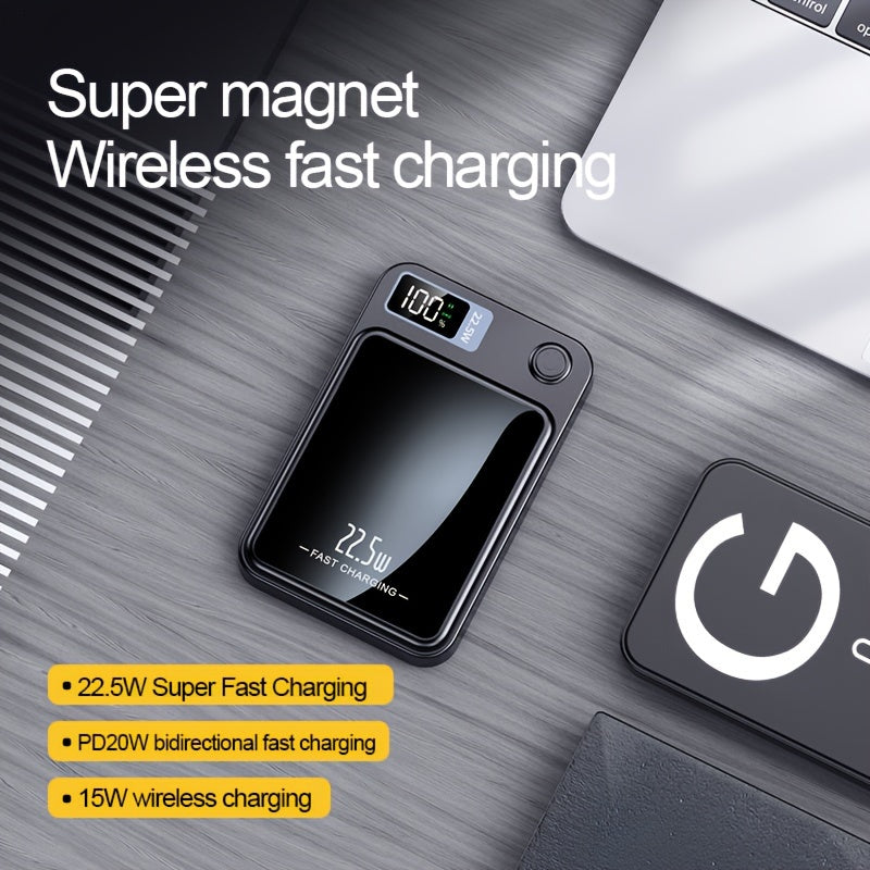 Ultra-Thin Magnetic Wireless Power Bank 10000mAh – 22.5W Super Fast Charging, PD 20W, 15W Wireless, LED Display, USB-C & Dual USB