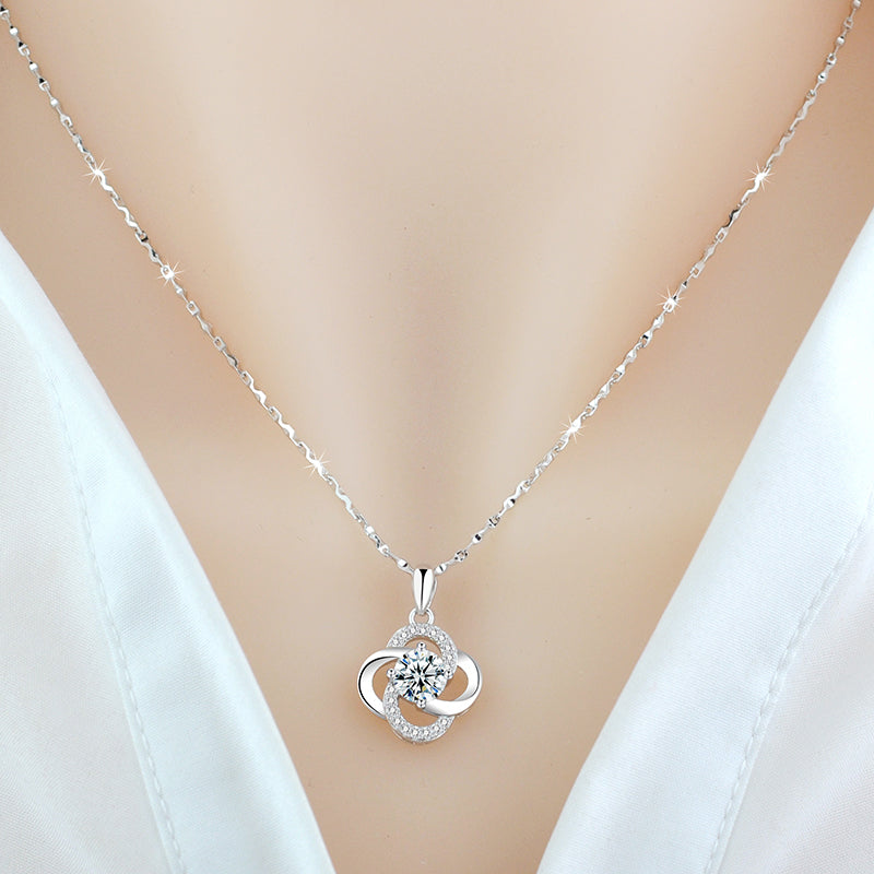 Dainty 18K Gold Plated 925 Sterling Silver Four-Leaf Clover Pendant Necklace with Sparkling Zirconia