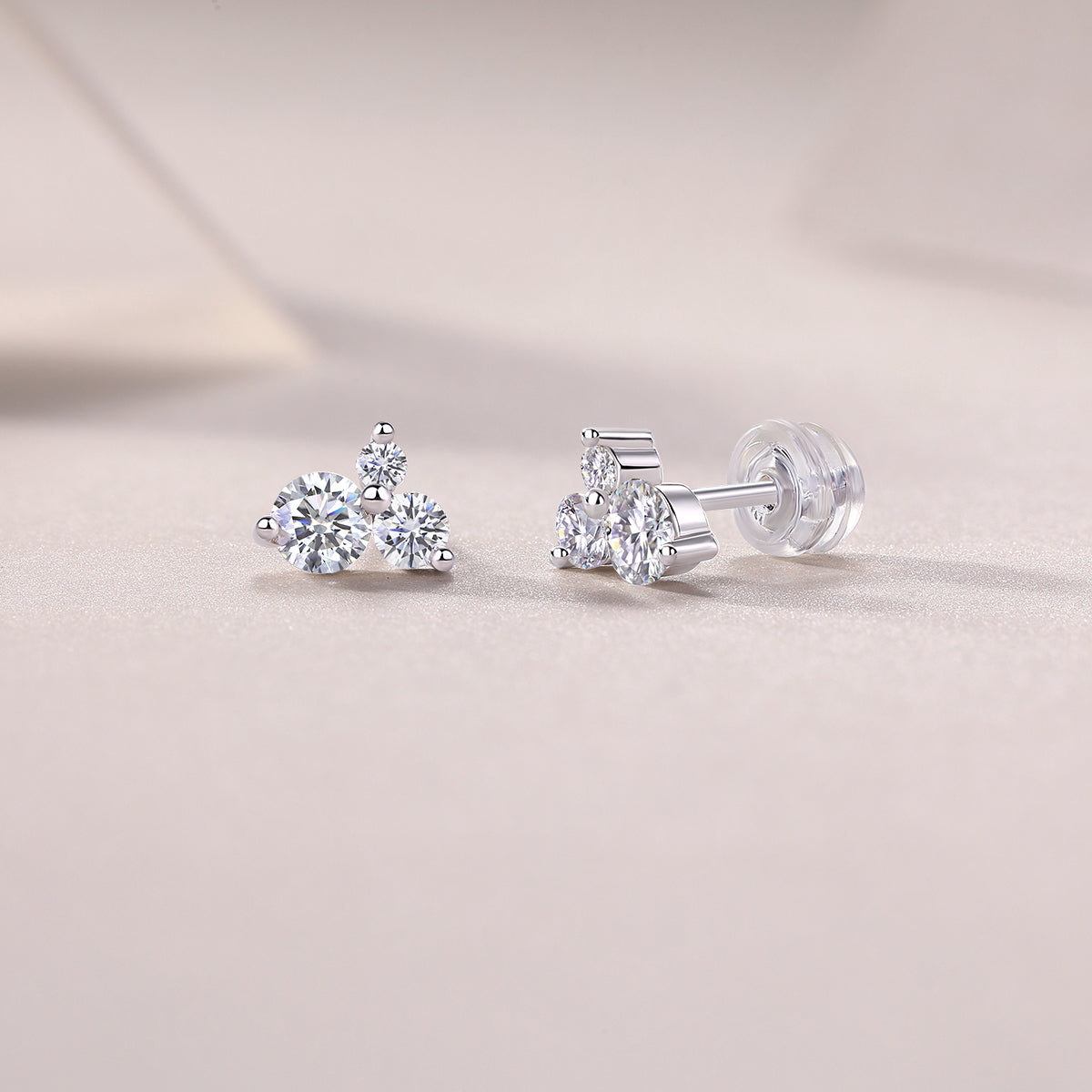 Wave - Luxury Silver Earrings Set With Top-quality Moissanite  D Color VVS, S925 Silver And Platinum-plated Stud Earrings