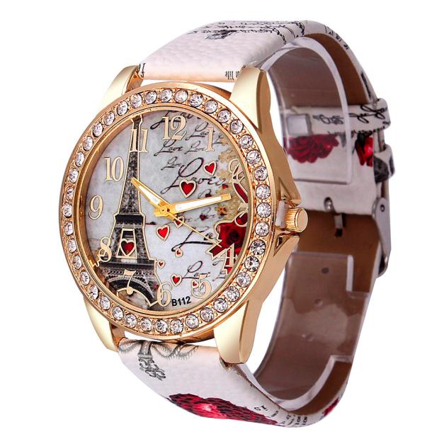 Vintage Paris Eiffel Tower Women's Quartz Watch - Crystal Rhinestone Bezel