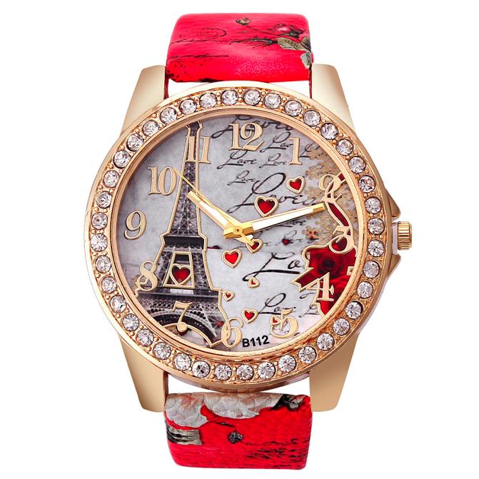 Vintage Paris Eiffel Tower Women's Quartz Watch - Crystal Rhinestone Bezel
