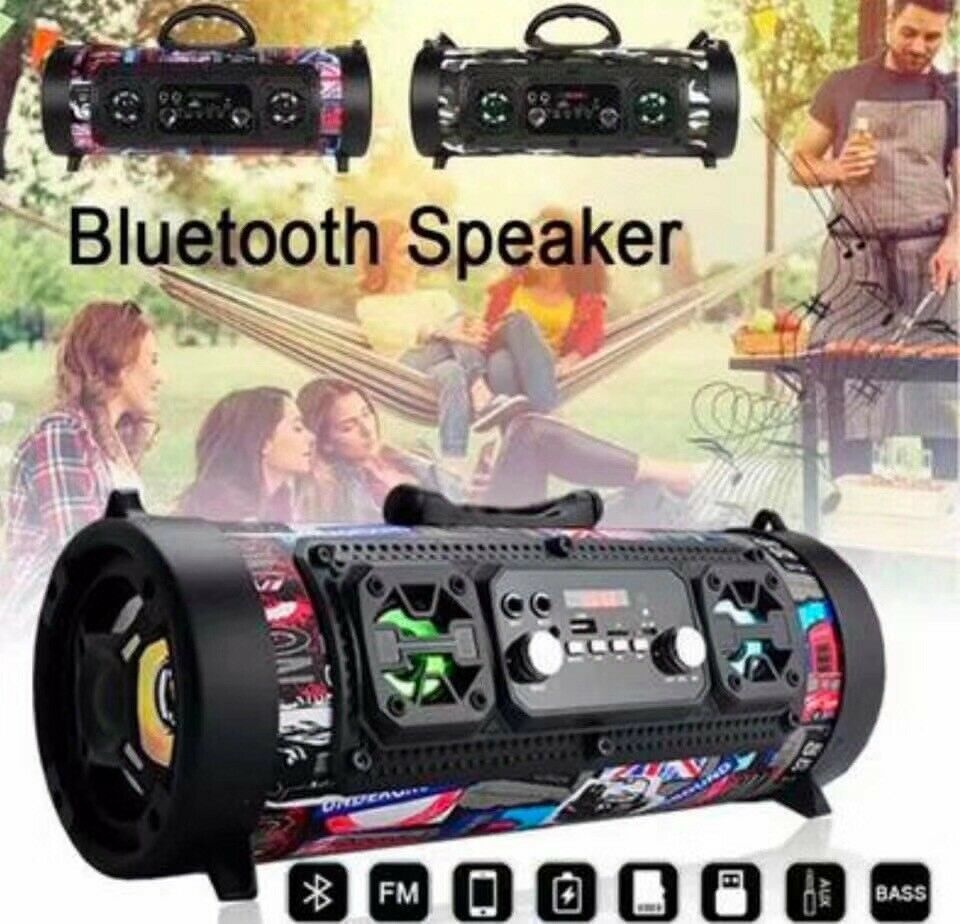 Rechargeable Stereo Bass Portable Wireless Bluetooth Speaker with with FM Radio & Wired/Wireless Mic Support