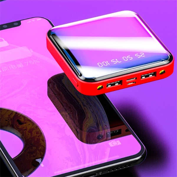 Mini Portable Power Bank (10000/20000mAh) – Ultra-Slim External Battery Pack with Full Mirror Digital Display & Dual USB Fast Charging