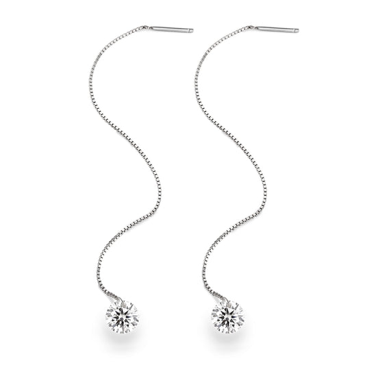 D Color VVS1 Moissanite Threader Earrings in S925 Sterling Silver | Platinum Plated Dangle Drop Jewelry