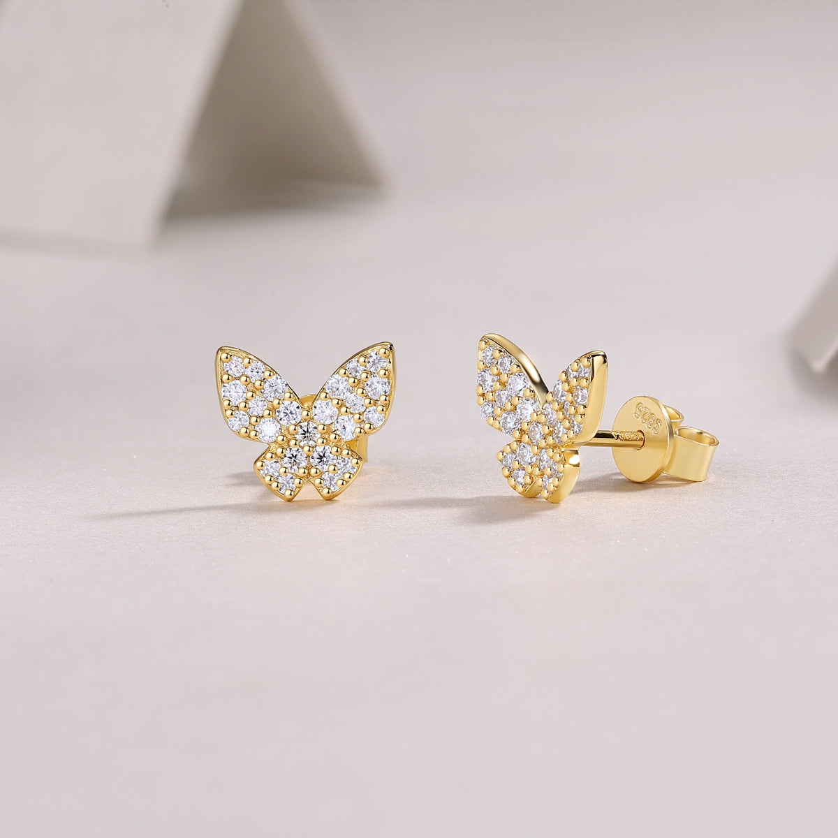 Golden Feather Butterfly - Premium Moissanite Luxury Silver Stud Earrings S925 Silver Electroplated Gold