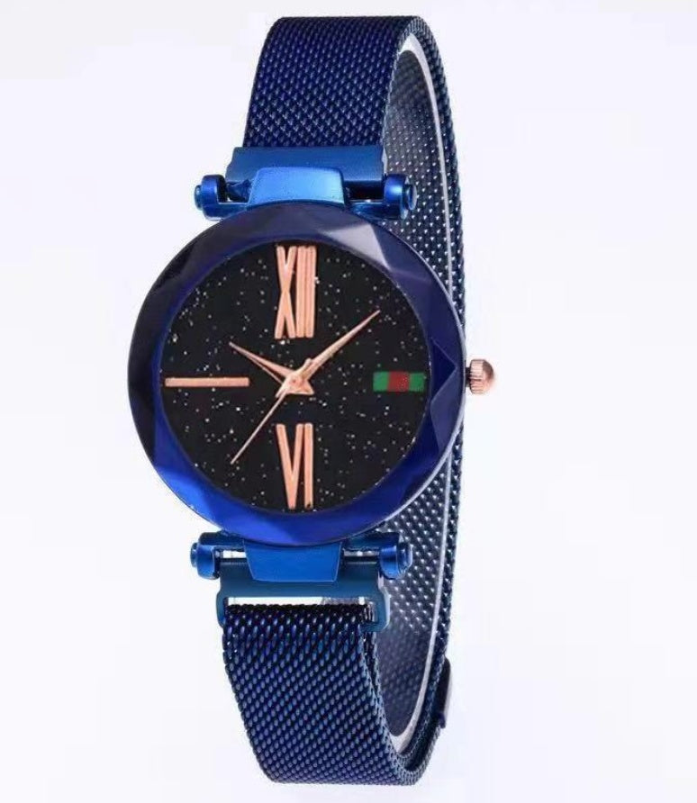 Starry Sky Women's Watch - Magnetic Mesh Band & Faceted Crystal Dial
