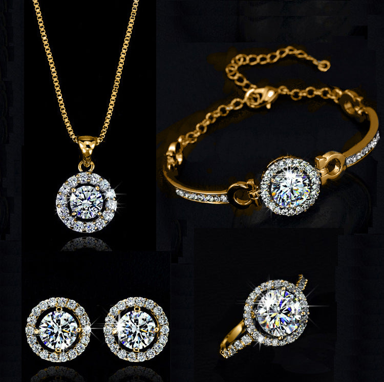 Elegant Round Cubic Zirconia Halo Jewelry Set