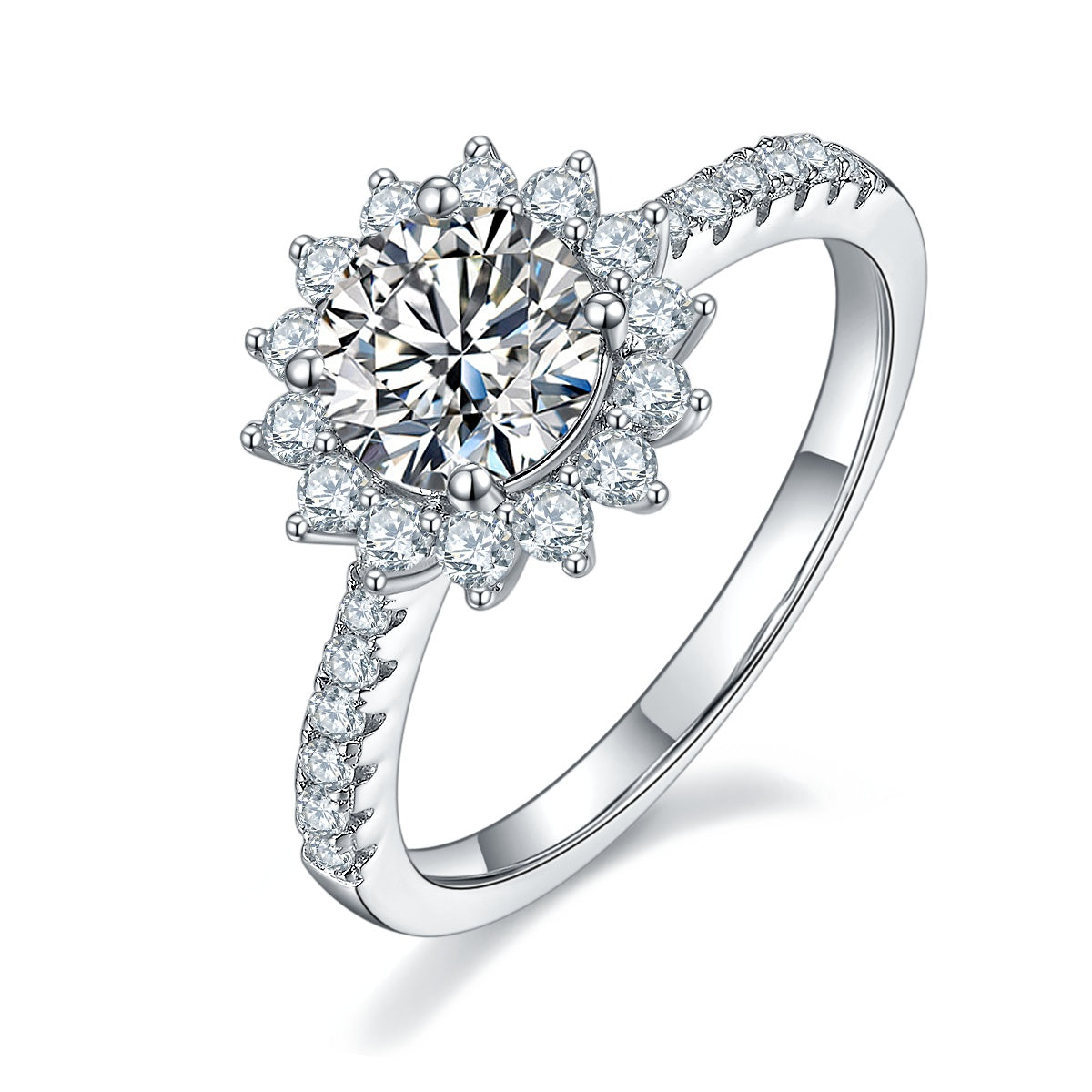 1-carat Luxury Silver Ring Set With Top-quality Moissanite D Color VVS, S925 Silver Plated Platinum
