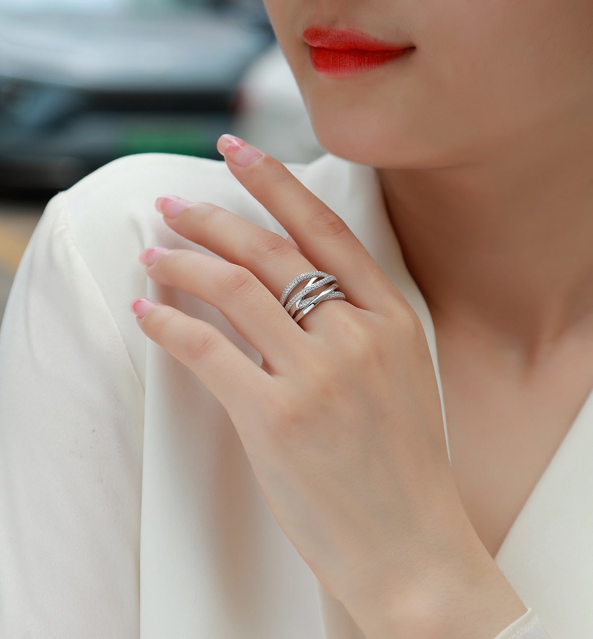 Brilliant Interweaving - Moissanite Ring – S925 Sterling Silver, Platinum-Plated