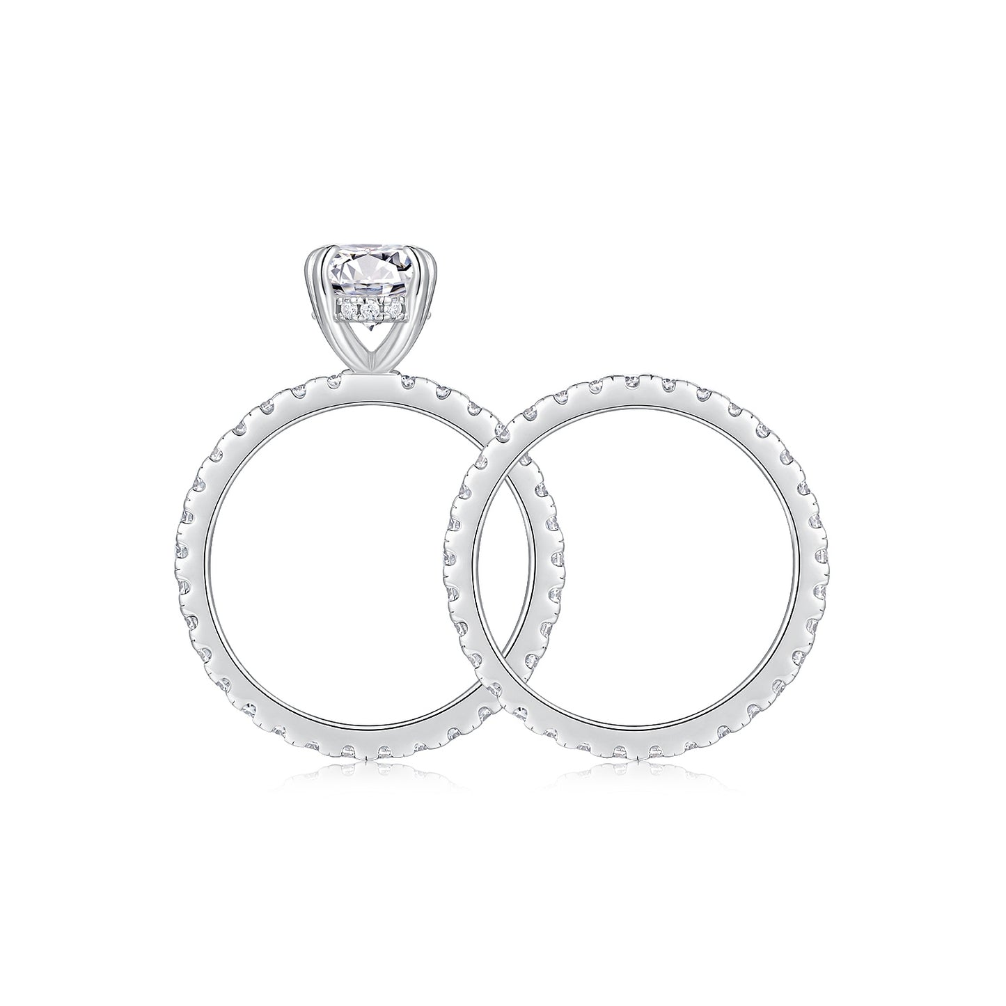 Egg-shaped Moissanite Double Rings Set With Top-quality Moissanite ,  Luxury Silver Ring S925 Silver Plated With Platinum