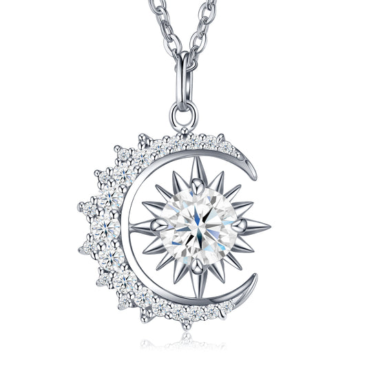 Luxury Silver Necklace Featuring Top-quality Moissanite, Made Of S925 Silver Electroplated With Platinum.