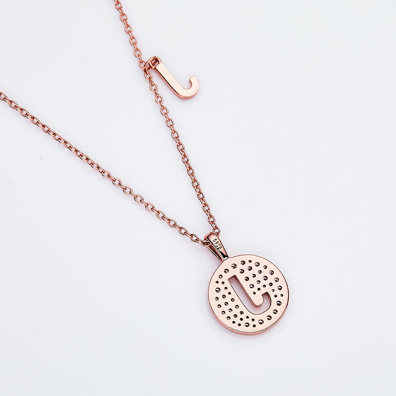 Luxury Initial Letter Necklace Pendant – J , S925 Silver Rose Gold Plated with Top-Quality Brilliant Moissanite