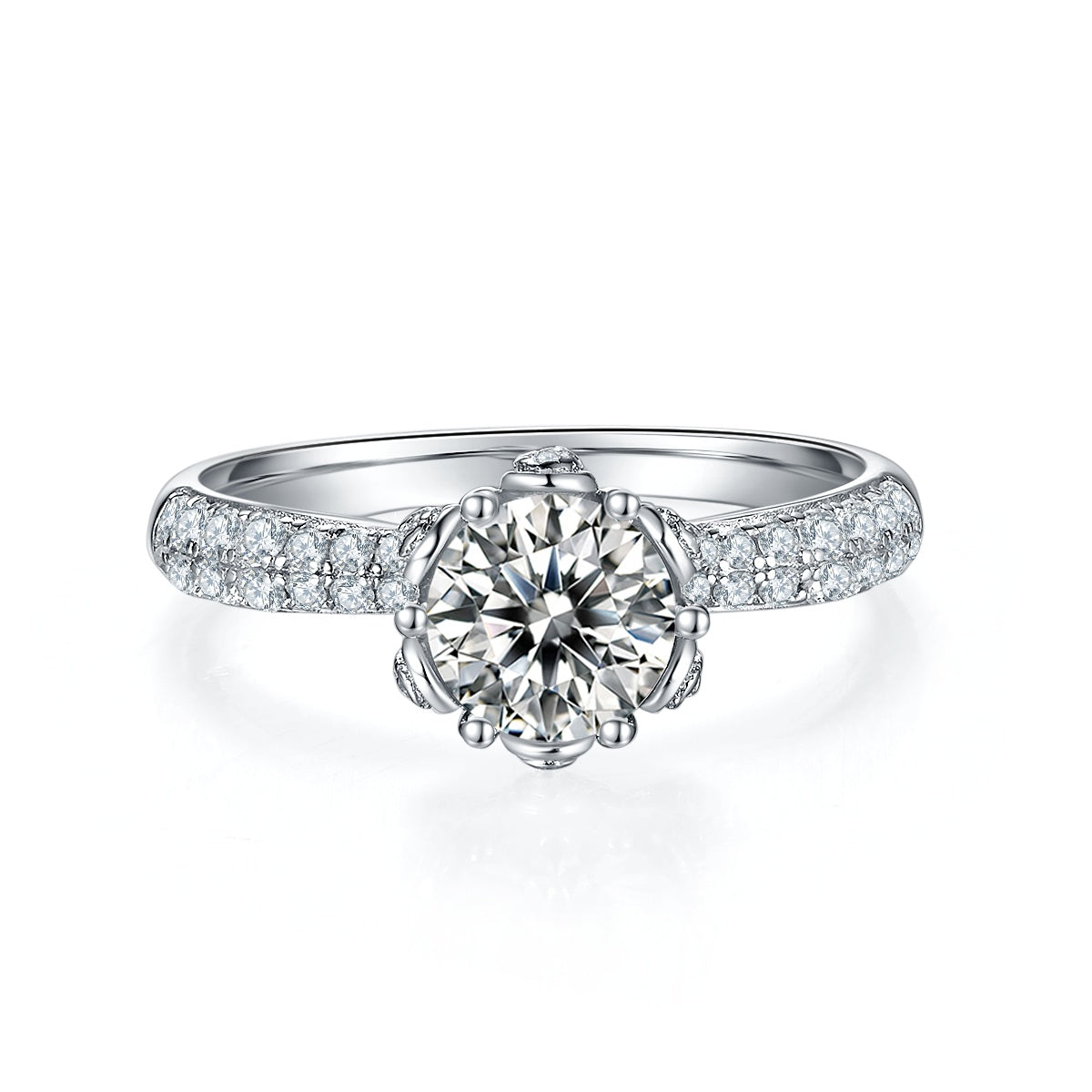 1-carat Luxury And Fashionable Light Luxury Jewelry Silver Ring Set With Top-quality Moissanite, S925 Silver Plated Platinum