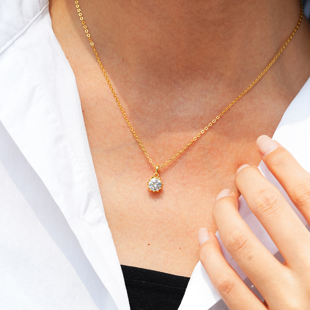 Elegant 925 Sterling Silver Gold-Plated Moissanite Solitaire Necklace for Women