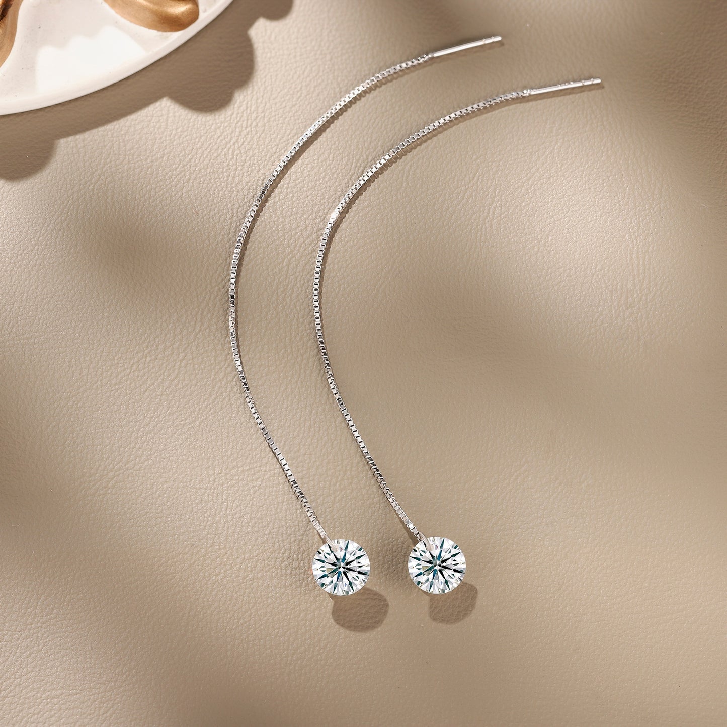 D Color VVS1 Moissanite Threader Earrings in S925 Sterling Silver | Platinum Plated Dangle Drop Jewelry
