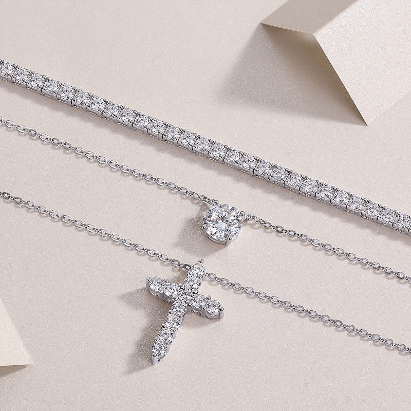 Luxury Collar Chain Necklace Pendant, S925 Silver Electroplated With Platinum, With Top-quality Moissanite D Color VVS1